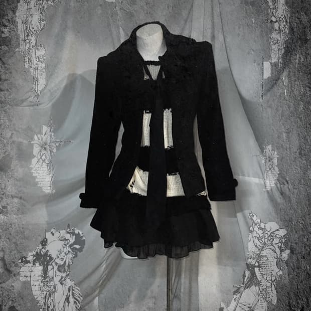 무채색 스트라이프 데미지 니트 리본 코트 코디세트 