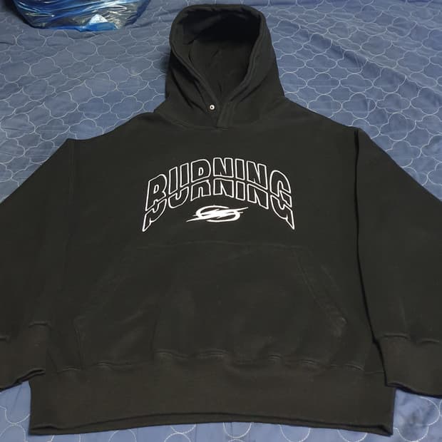 THE RANK 버닝자수로고 후드버튼 기모 후드티 블랙 (M)