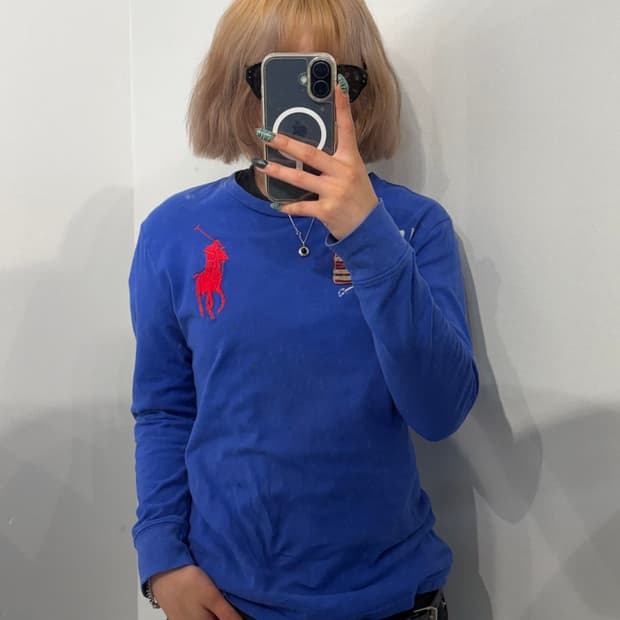 M 폴로 랄프 로렌 빅포니 성조기 롱슬리브 티셔츠 블루