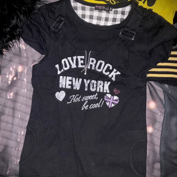 빈티지 갸루 키치 러블리 디테일 블랙 반팔 y2k