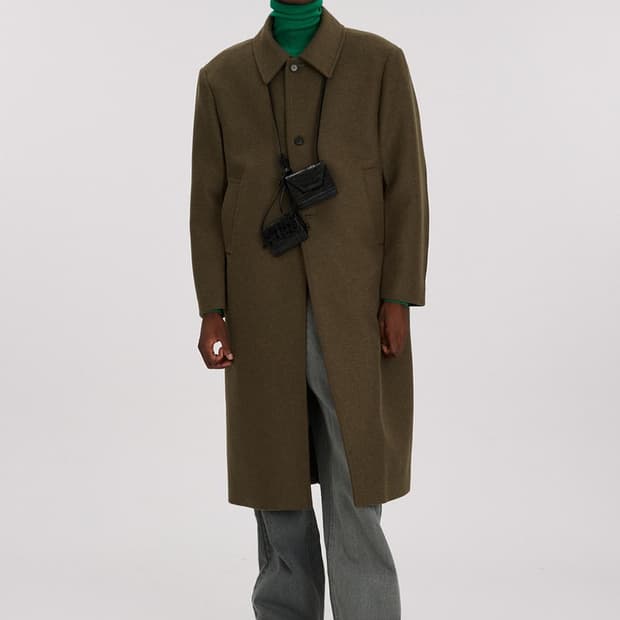 렉토 22fw 하이랜드 싱글 울 발마칸 코트 카키 L