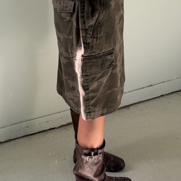 일본빈티지 카모 카고 미디스커트