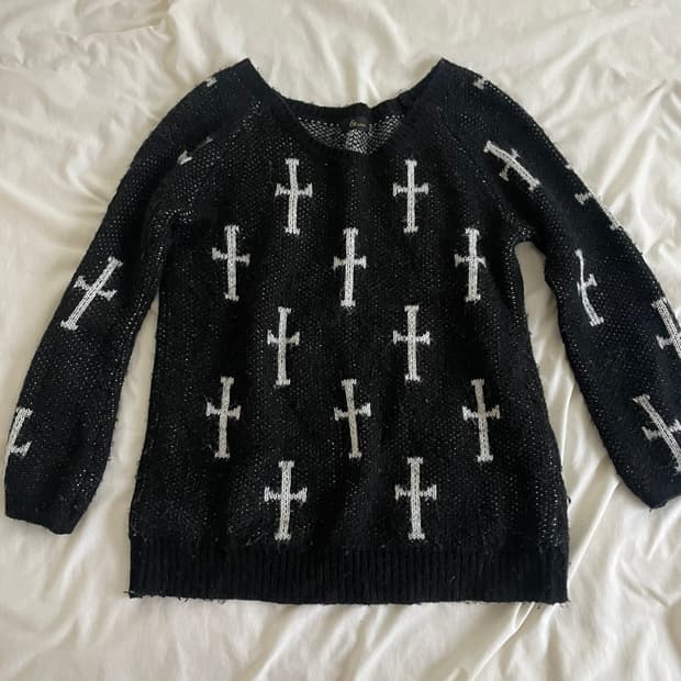 빈티지 펑크 크로스 오프숄더 니트