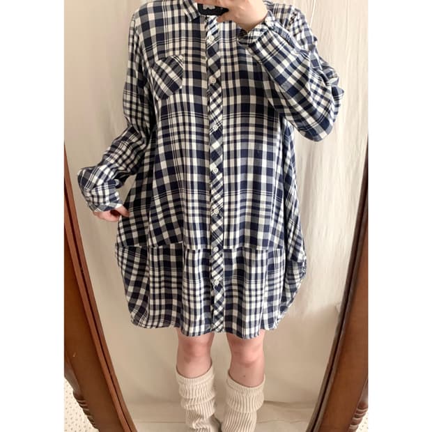 Heart Market 벌룬 체크 셔츠원피스