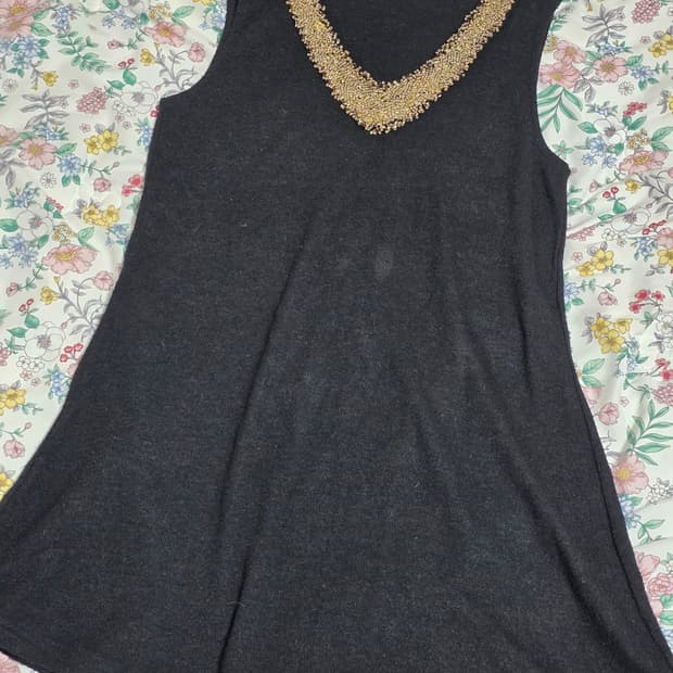 **서비스 빈티지)블랙 골드비즈 슬리브리스 고딕갸루 레이어드원피스