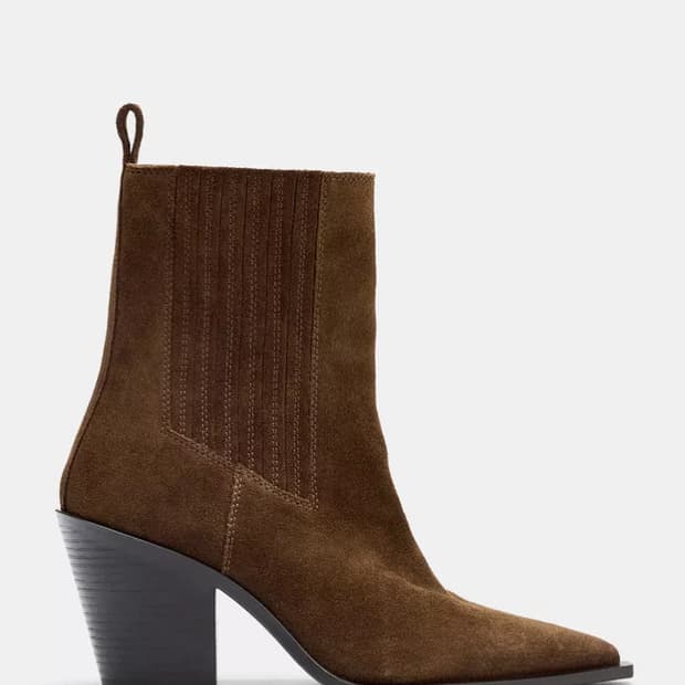 ZARA 카우하이드 리얼레더 스웨이드 웨스턴 카우보이 첼시부츠 다크브라운