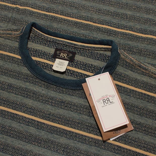 RRL 더블알엘 인디고 스트라이프 자카드 티셔츠 블루