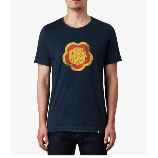 Pretty Green 네이비 마블 소프트 면 로고 티셔츠