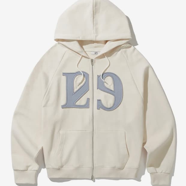 일리고 129 로고 패치 후드집업 크림