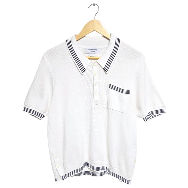 톰브라운 오픈 와플 스티치 반팔 카라티셔츠