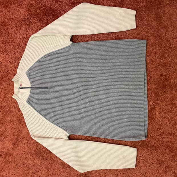 폴로 진스(Polo Jeans Co.) 배색 하프 집업 니트