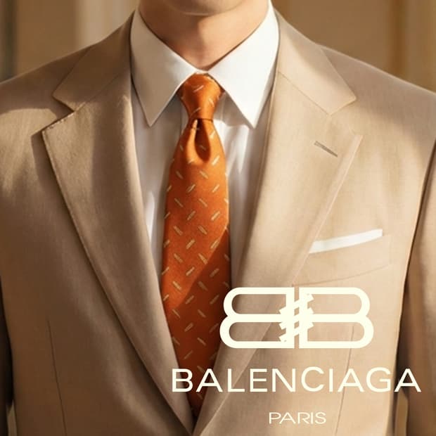 발렌시아가 실크 오렌지 패턴 넥타이 9.5cm A등급 E858