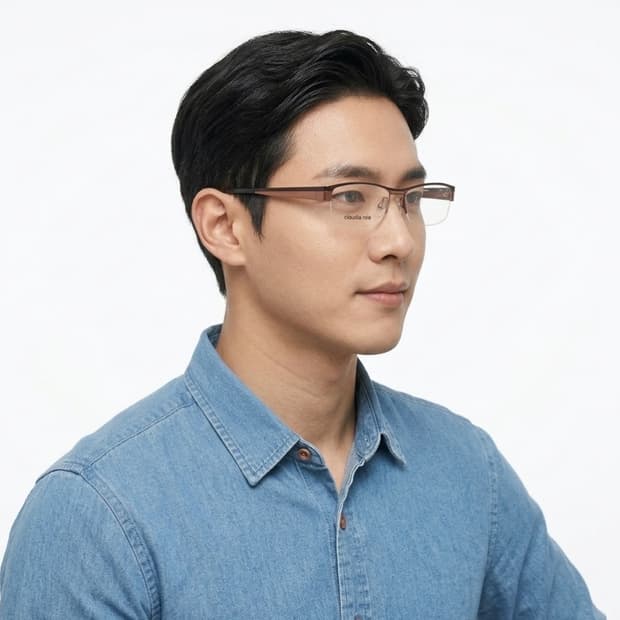 973 오버사이즈 슬림 브라운/코퍼 사각 반무테 안경테 픽키