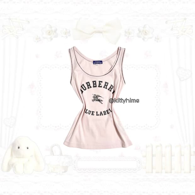 Burberry 버버리 빅로고 스티치 연핑 슬리브리스 버버리핑크블루라벨