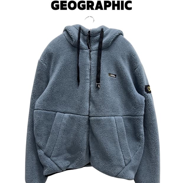 내셔널지오그래픽 양털 셰르파 뽀글이 후드집업 블루그레이