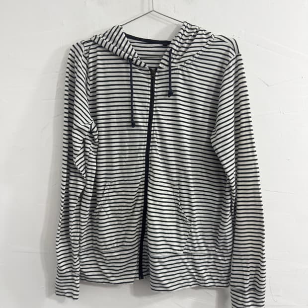 stripe hood zipup