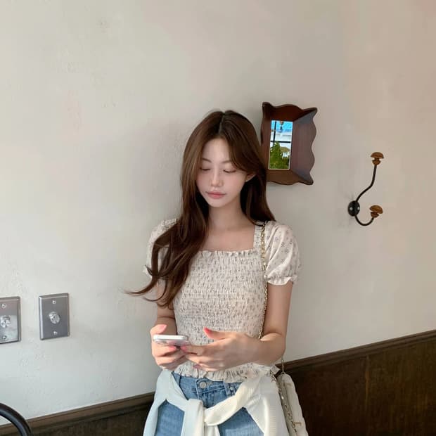 제니오 수지 스모크 블라우스 아이보리 s