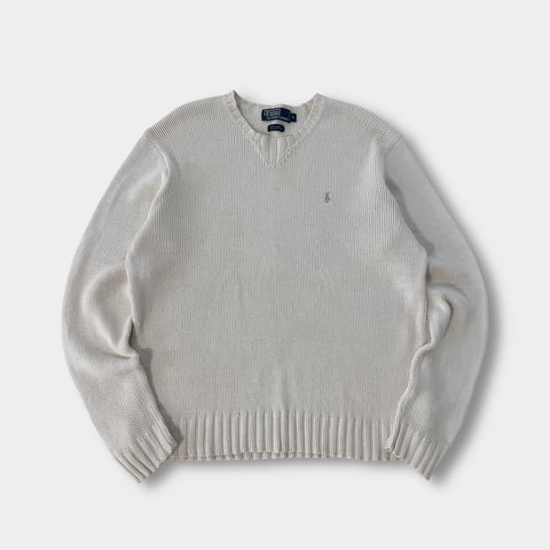 폴로 랄프로렌 90‘s 루즈핏 크림 아이보리 린넨 코튼 니트