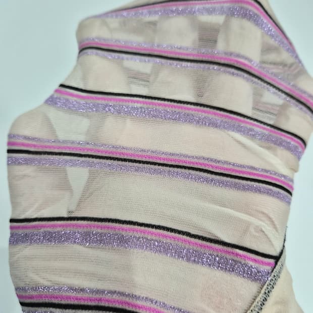 베이지퍼플 반짝이 스트라이프 시스루 팬티스타킹