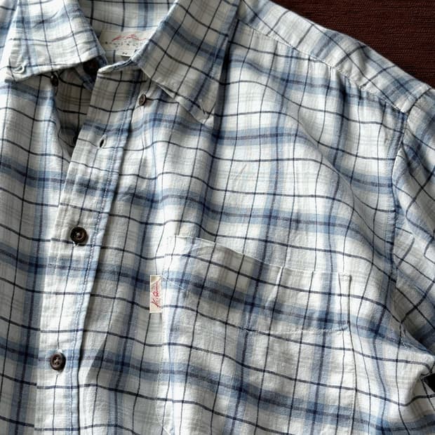 Cotton linen fabric check point H/S shir