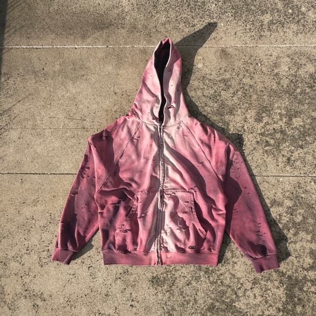 Distressed faded custom hoodie zip