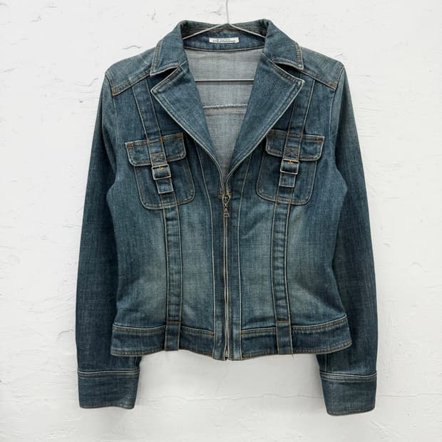 23 vingt trois 벨티드 데님 자켓