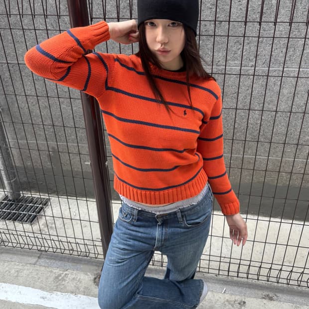 폴로 오렌지 스트라이프 니트