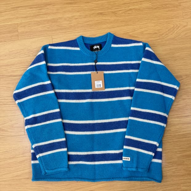 스투시 스트라이프 울 스웨터 블루 S 새상품