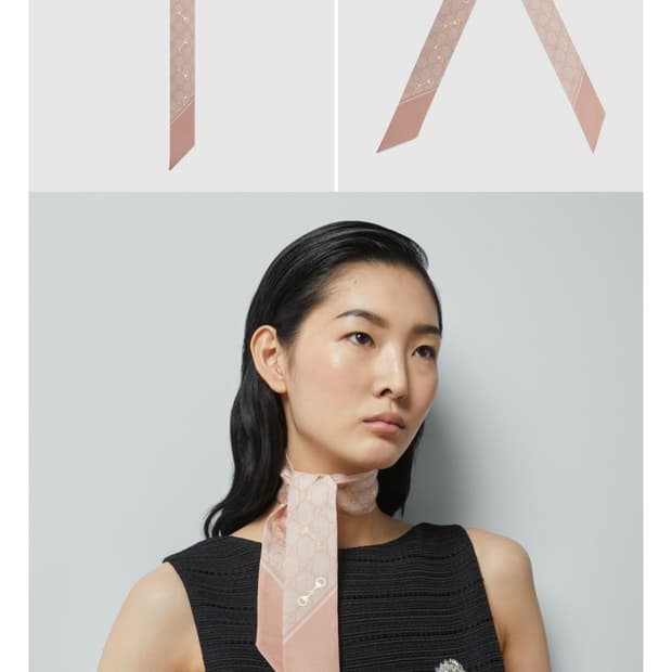 [새상품] 구찌 실크 홀스빗 GG로고 트윌리 스카프 핑크