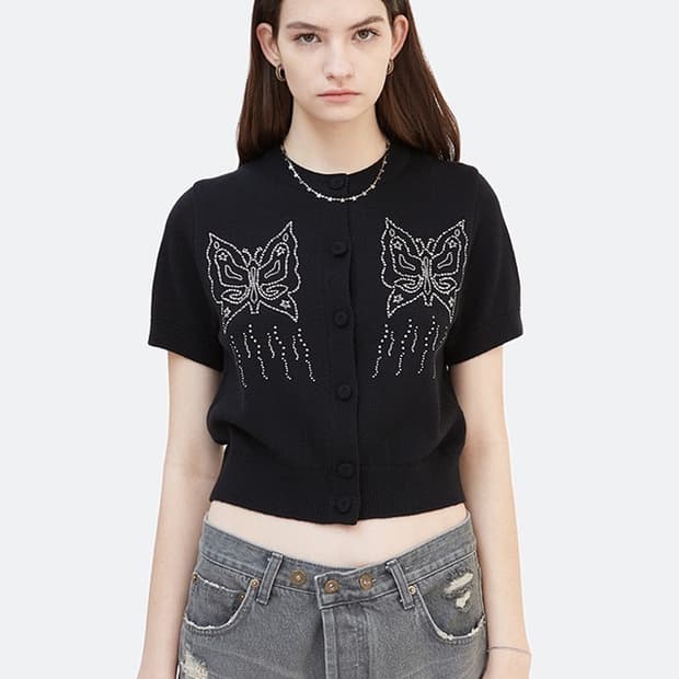 경 Gyeong Twinkle Short Sleeve Knit