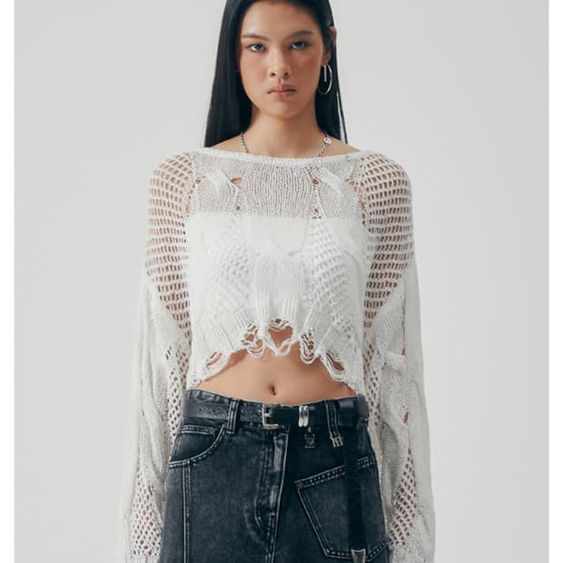 트리밍버드 Cord Cable Crop Knit
