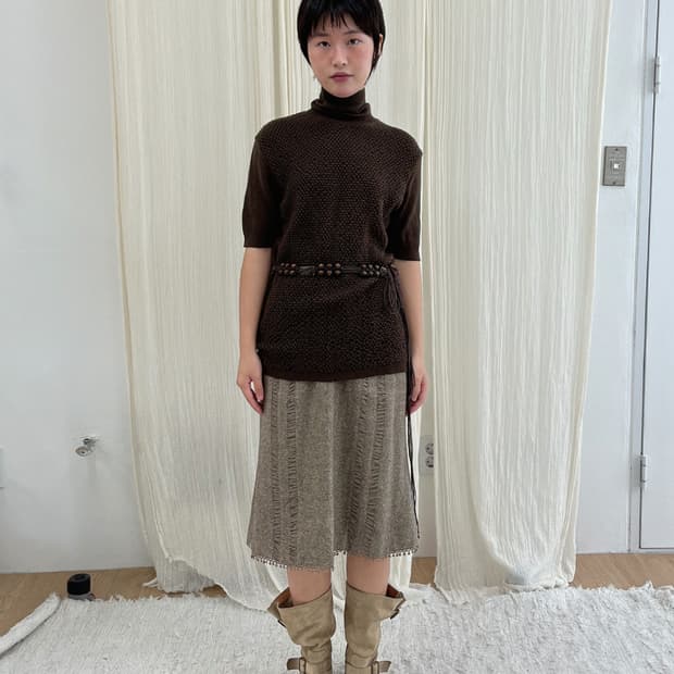 vintage frill trimming midi skirt