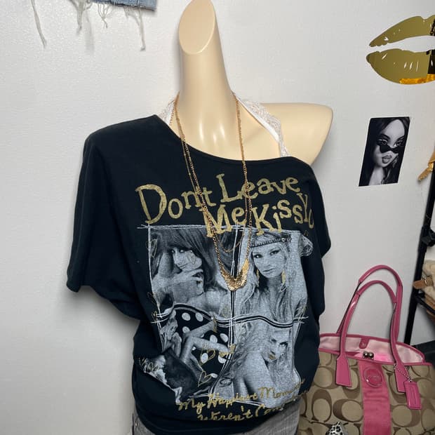 갸루 골드 레터링 반팔티 탑