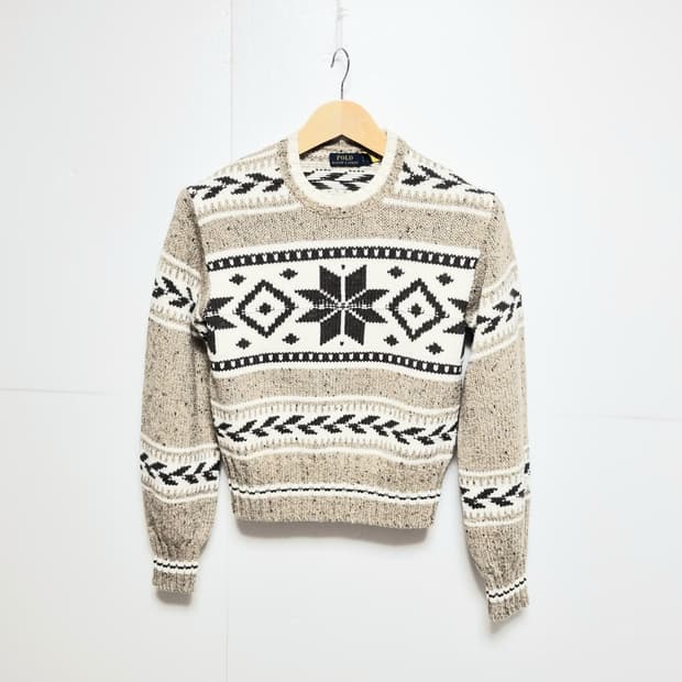 여성 레어 2022 폴로 QR인증 인타르시아 울 블렌드 긴팔 스웨터 니트