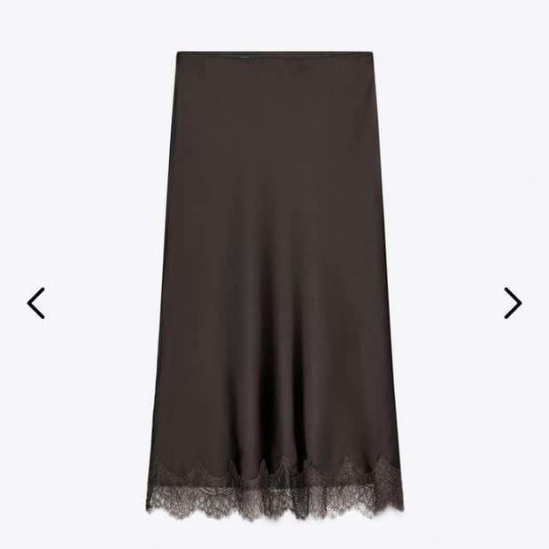 ZARA 자라 레이스 헴 새틴 롱 스커트 브라운