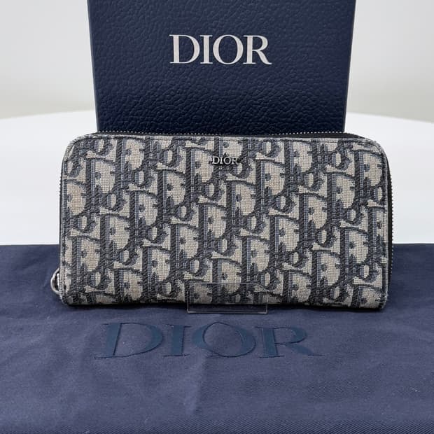 [A급/OS] 디올 오블리크 지퍼돌이 장지갑 베이지