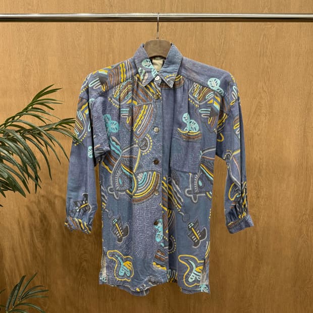 이세이미야케 이세이 스포츠 셔츠 빈티지 패턴 유니크 디자인 디테일 블루