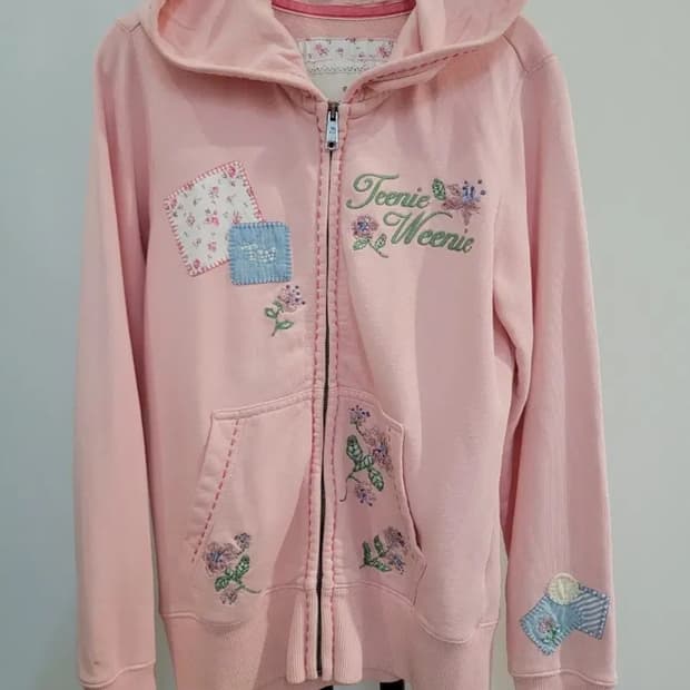 빈티지 티니위니 핑크 패치 패치워크 자수 후드집업 모리걸 하구미 페어리