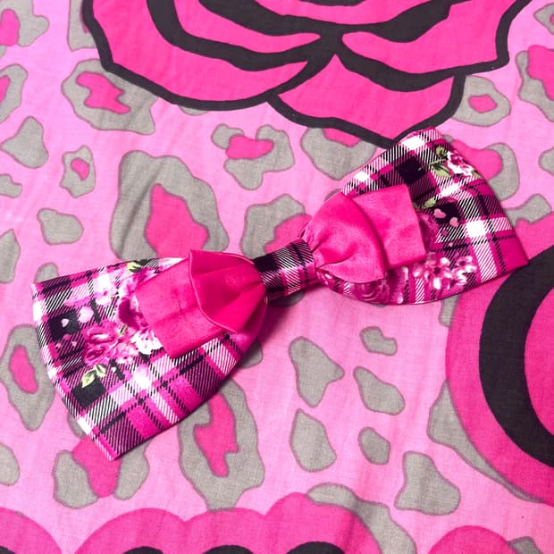 MA*RS마즈 블랙핑크 로즈체크 리본 바렛타 헤어핀 히메로맨틱갸루 핀터