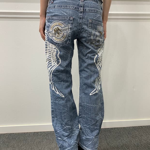 Y2K Back Wings Print Crack Pants