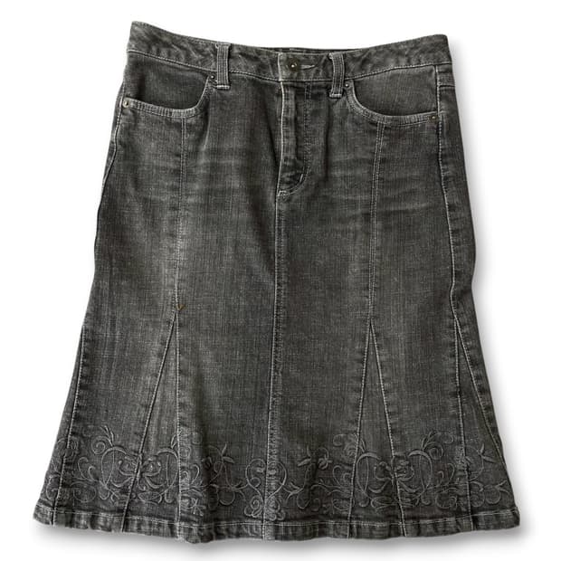 (25) JPN 일본 빈티지 Y2K 미디 플라워자수 흑청스커트 S