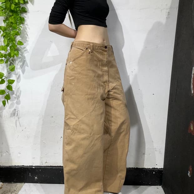 디키즈 베이지 된장 카펜터 워크 데님 팬츠 와이드 청바지 