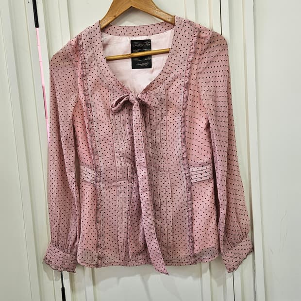 핑크 도트 리본 블라우스
