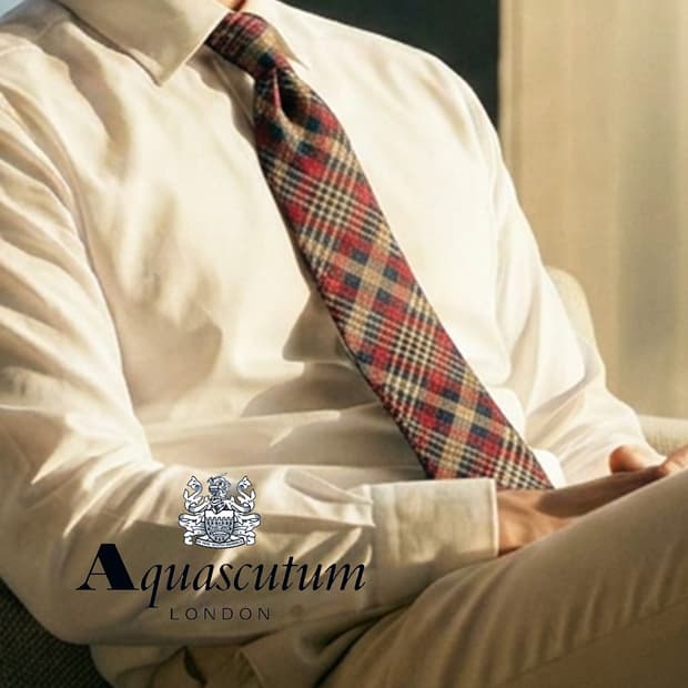 아쿠아스큐텀 실크 와인 체크 패턴 넥타이 9.5cm A+등급 E942
