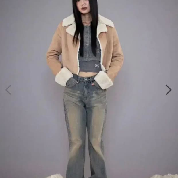 애즈온 cropped mustang jacket beige