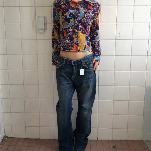 Oriental printing mesh shirt