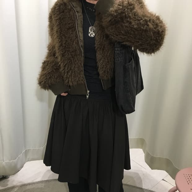 투웨이 지퍼 퍼 크롭 자켓