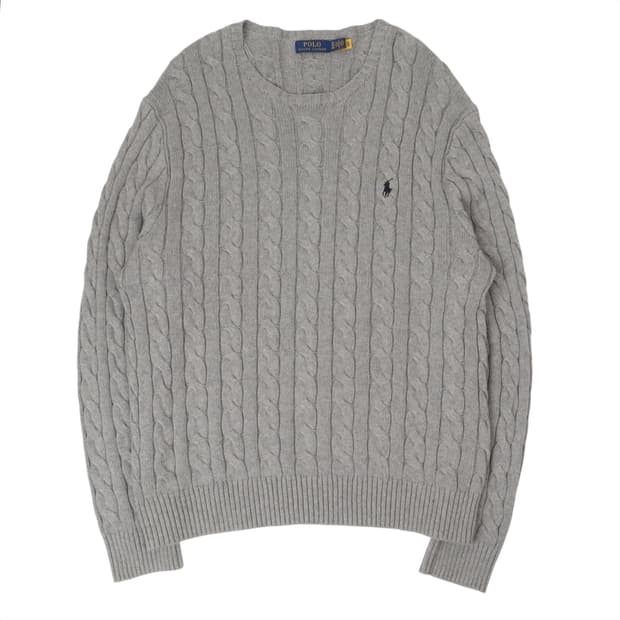 폴로 랄프로렌 QR 그레이 케이블 니트 스웨터