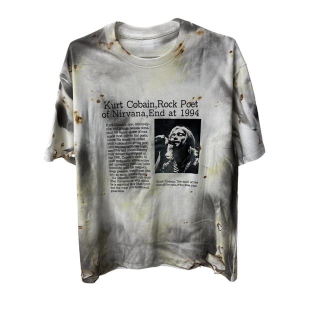 너바나 커트코베인 프린팅 디스트로이드 그릴드데미지 프린팅 워싱 반팔 