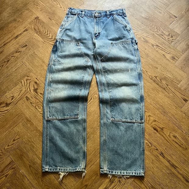 [32]칼하트 USA 덩가리핏 빈티지 데미지드 더블니 워크 데님 팬츠
